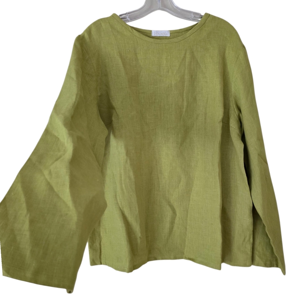 VTACATKO Womens Lime Green‎ Women's Long Sleeve  Top 100% Linen Size XL